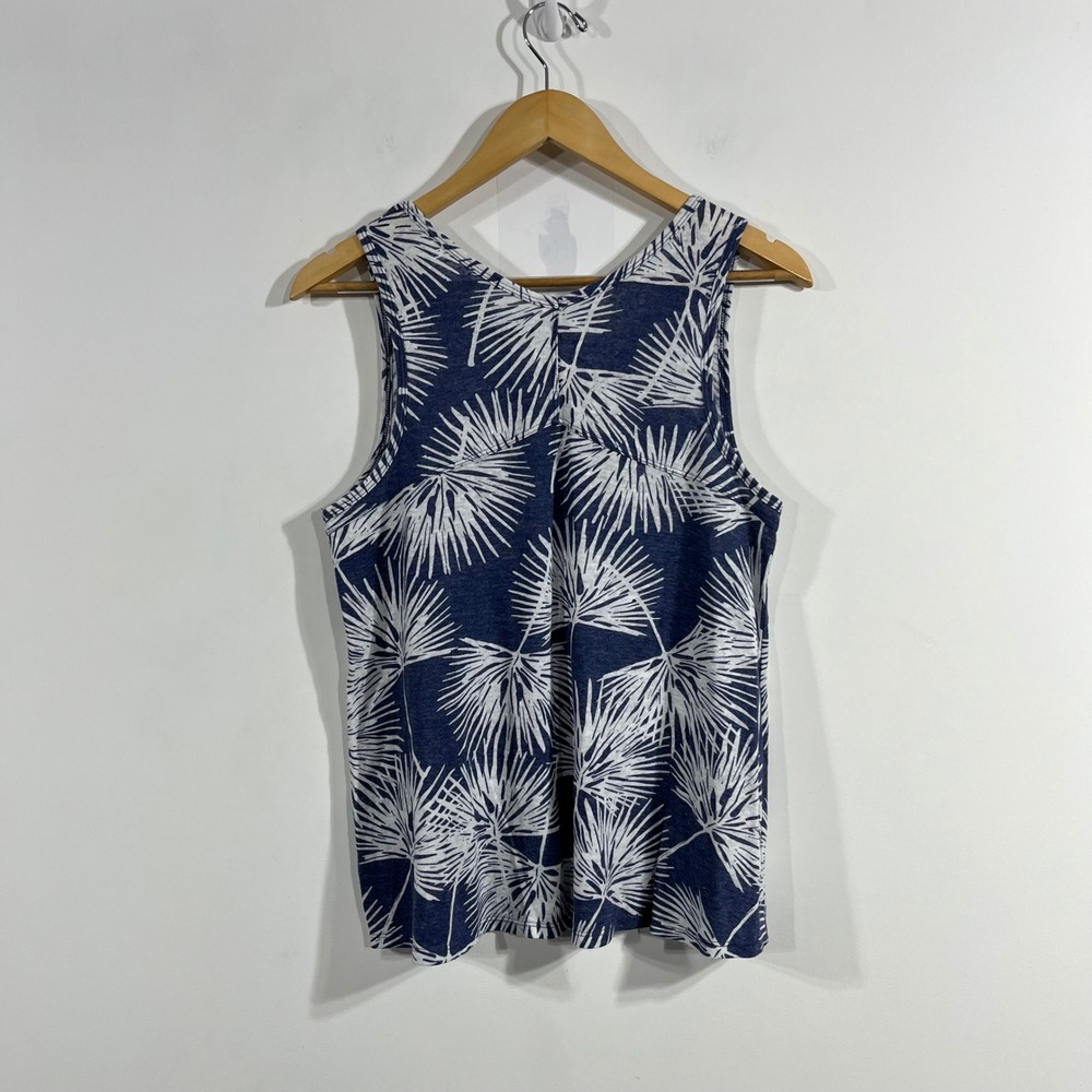 Gap Resort Beachy Linen Boho Coastal Palm Leaf Print Tank Top Womens Medium - Picture 3 of 8